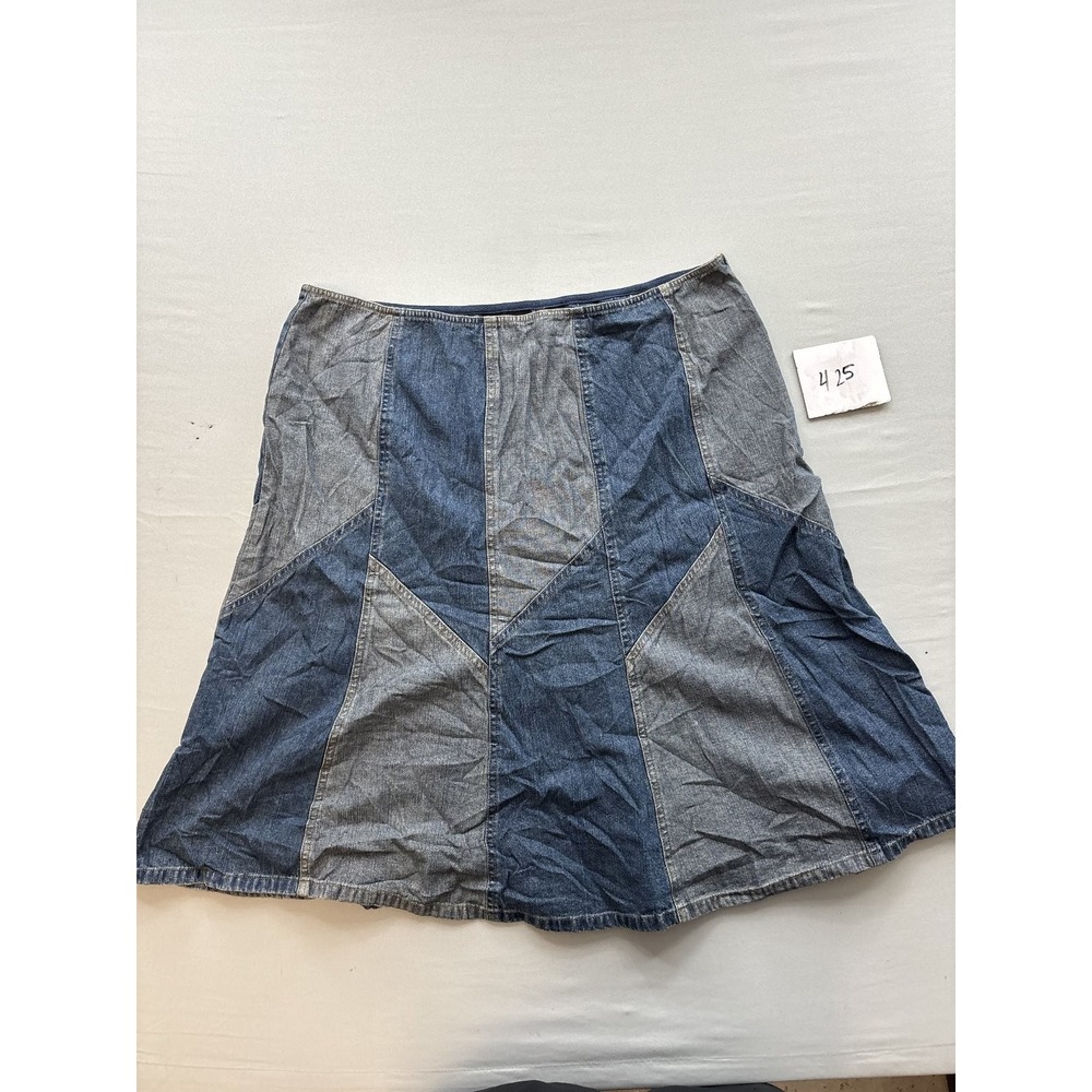 Context Woman Plus Size 20W Patchwork Denim Jean Skirt A-Line Blue Midi Skirt